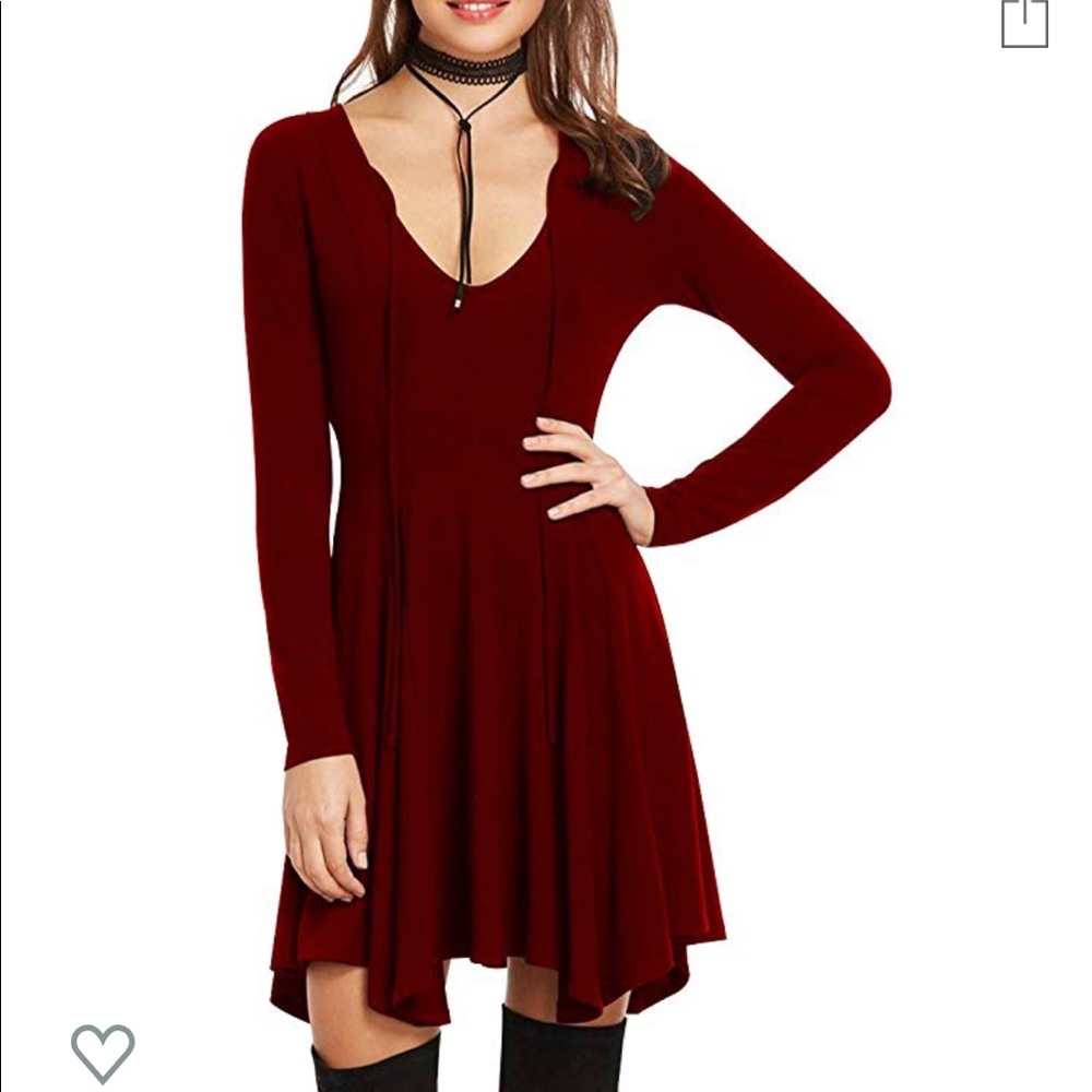 Asymmetrical Hem Burgundy Valentines Shirt Dress M